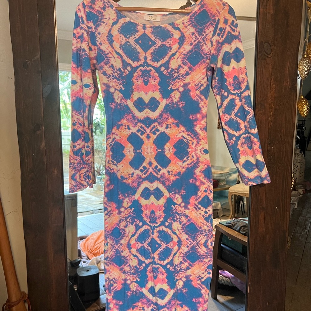 Vibrant Blue and Pink Midi Dress by Oui